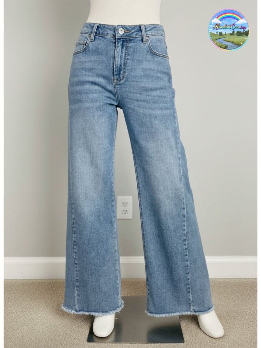 Wide Leg Jeans Relaxed Loose Raw Hem Low Stretch Denim Pants